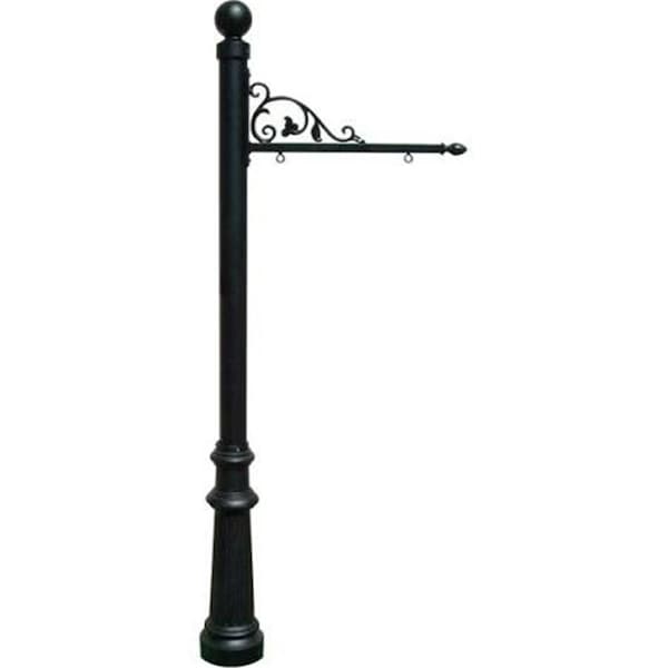 Lewiston Hanging Ranch Sign Post with Fluted Base & Ball Finial, Black SNPST-804-BL - main
